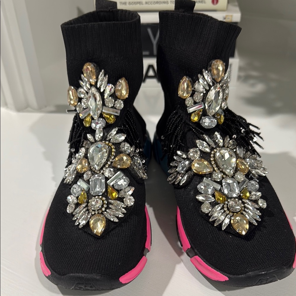 Embellished Black Sock Sneakers